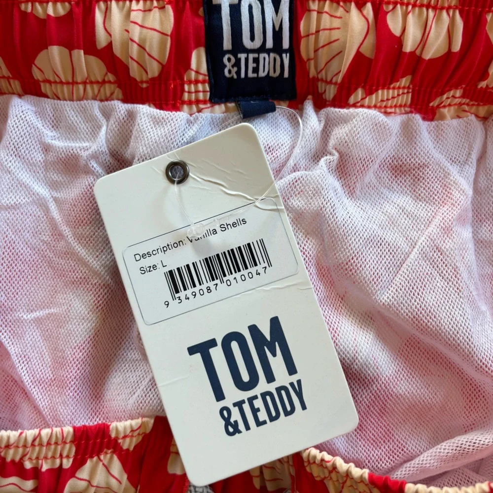 Tom & Teddy Mens Shell Trunks Vanilla Swim Shorts NWT